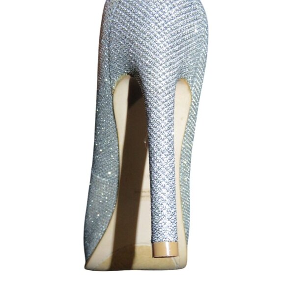 GUESS Honora 3 Metallic Silver Glitter Embellished Peep Toe Platform Pumps 10 - Picture 10 of 12